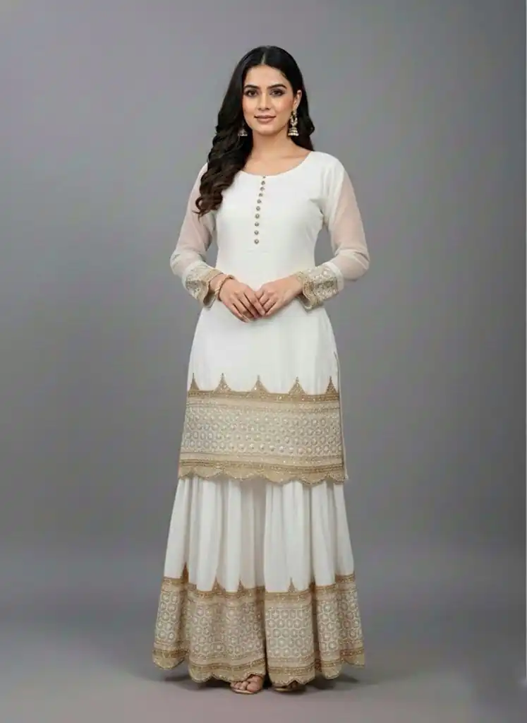 White Faux Georgette Embroider Salwar Suit - Image 5