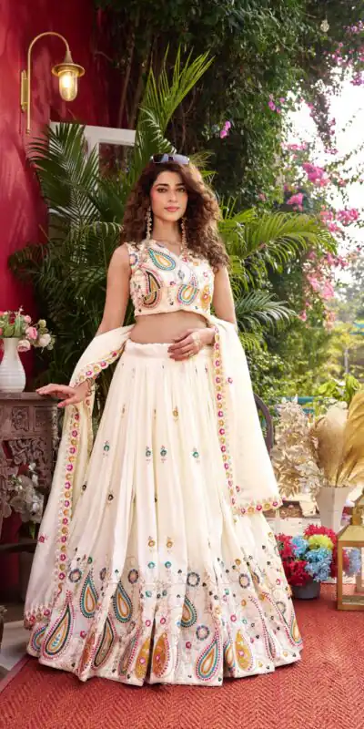 Ram 158 White Color Vichitra Lehenga Choli with Embroidery Work. Wedding, Party, Festive, Grab it for ₹3049. Delivery 4-6 Working Days. Shop now. | Lehenga, Bollywood Lehenga, Creative Lehenga, Designer Lehenga, Embroidered Lehenga, Party Wear Lehenga