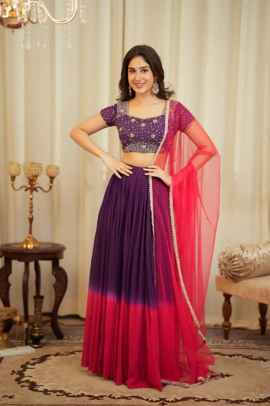 FB L372 Wine Color Faux Georgette Lehenga Choli with Designer Work. Get it for ₹2599. Delivery 4-6 Working Days. Shop now. | Lehenga, Bollywood Lehenga, Creative Lehenga, Designer Lehenga, Embroidered Lehenga, Party Wear Lehenga