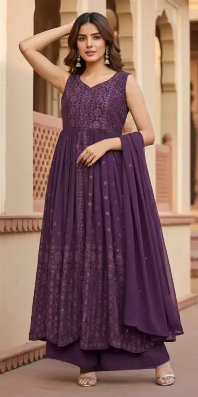 Wine Georgette With Sequence Work Salwar Suit