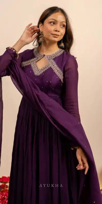 Wine Vichitra Silk Thread Embroider Work Salwar Suit