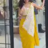 Yellow Faux Georgette Embroidery Sequins Work Saree