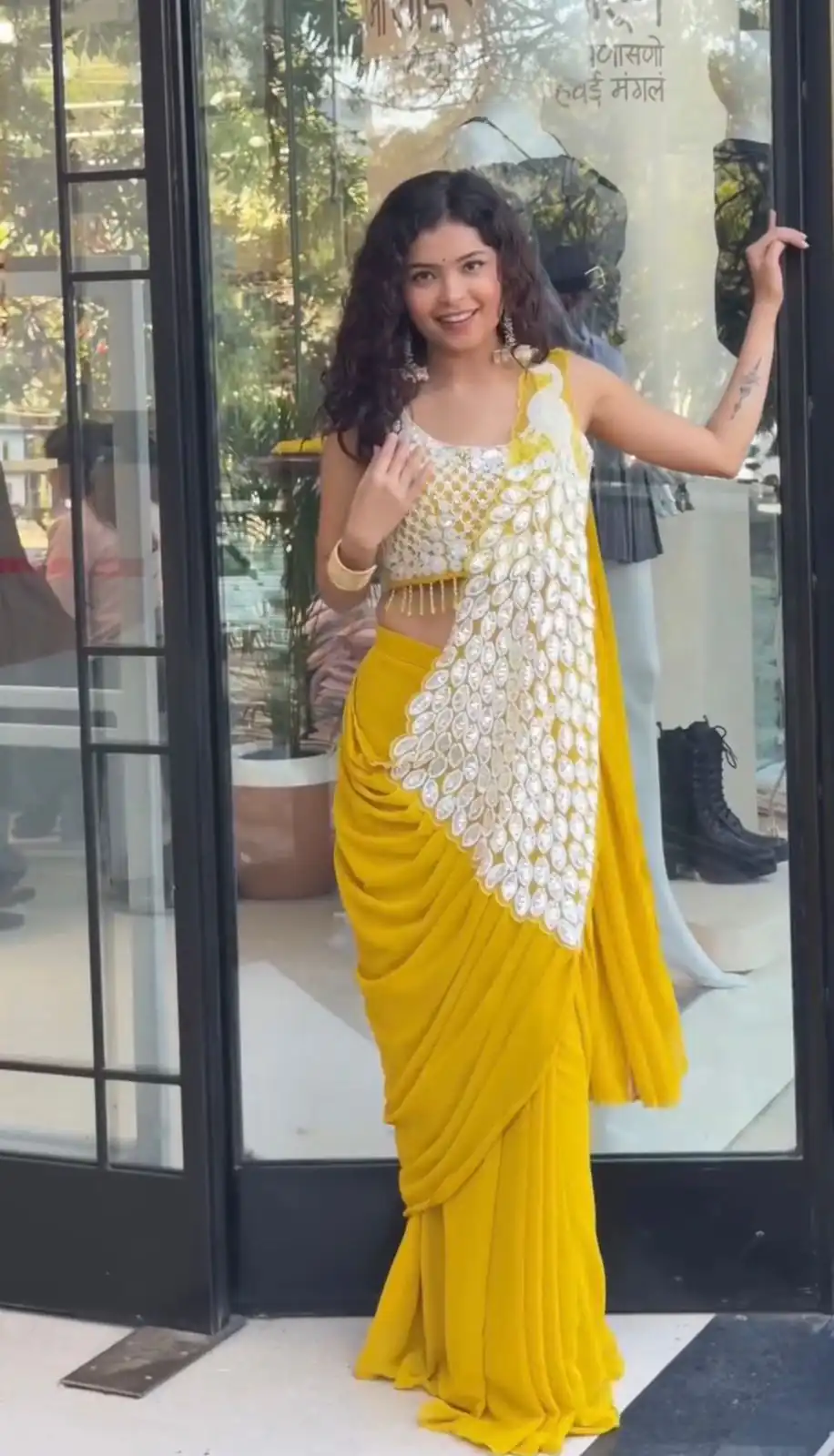 Yellow Faux Georgette Embroidery Sequins Work Saree