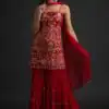 NSR 1301 Red Top : Georgette Work : Heavy Embroidery With Real Mirror Work Sharara : Georgette Wedding, Party, Festive, Events @1849/- | Salwar suit, Casual Suits, Creative suits, Designer Suits, Palazzo Suits, Party Wear Suits, Straight Suits