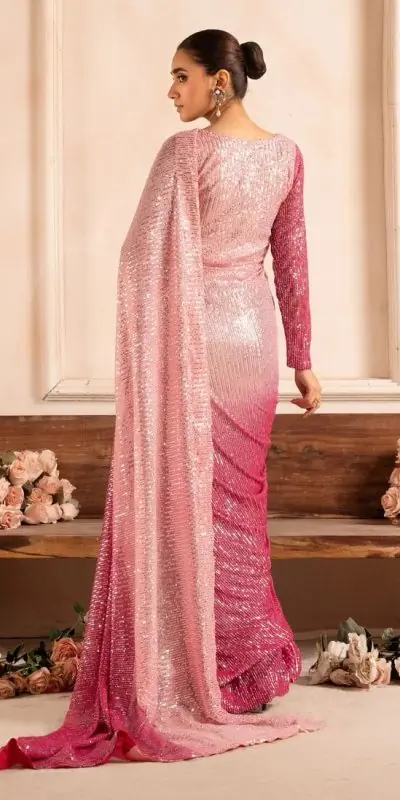 Pretty Baby Pink Color Sequins Embrodery Work saree