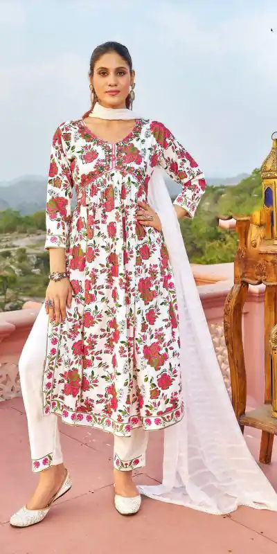 Fantastic White Color Rayon Alia Cut With Embroidery Work Kurti