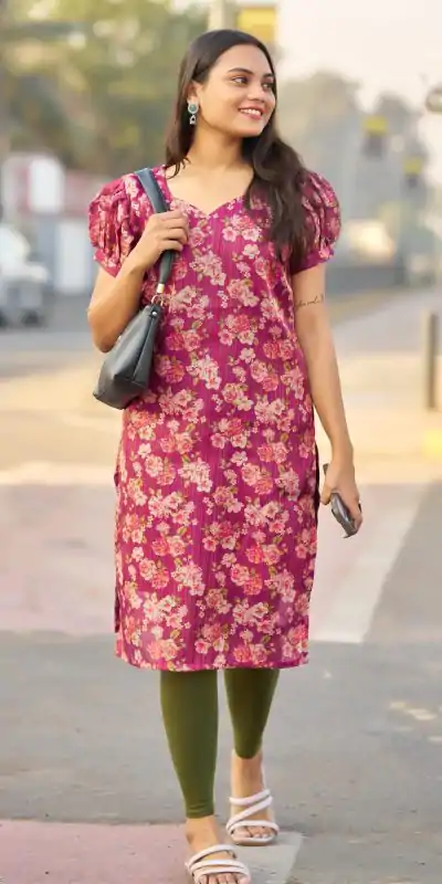 Wine Simmer Silk Office Wear Printed Kurti