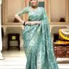 Bright Sky Blue Color Soft Litchi Silk All Over Weaving Saree