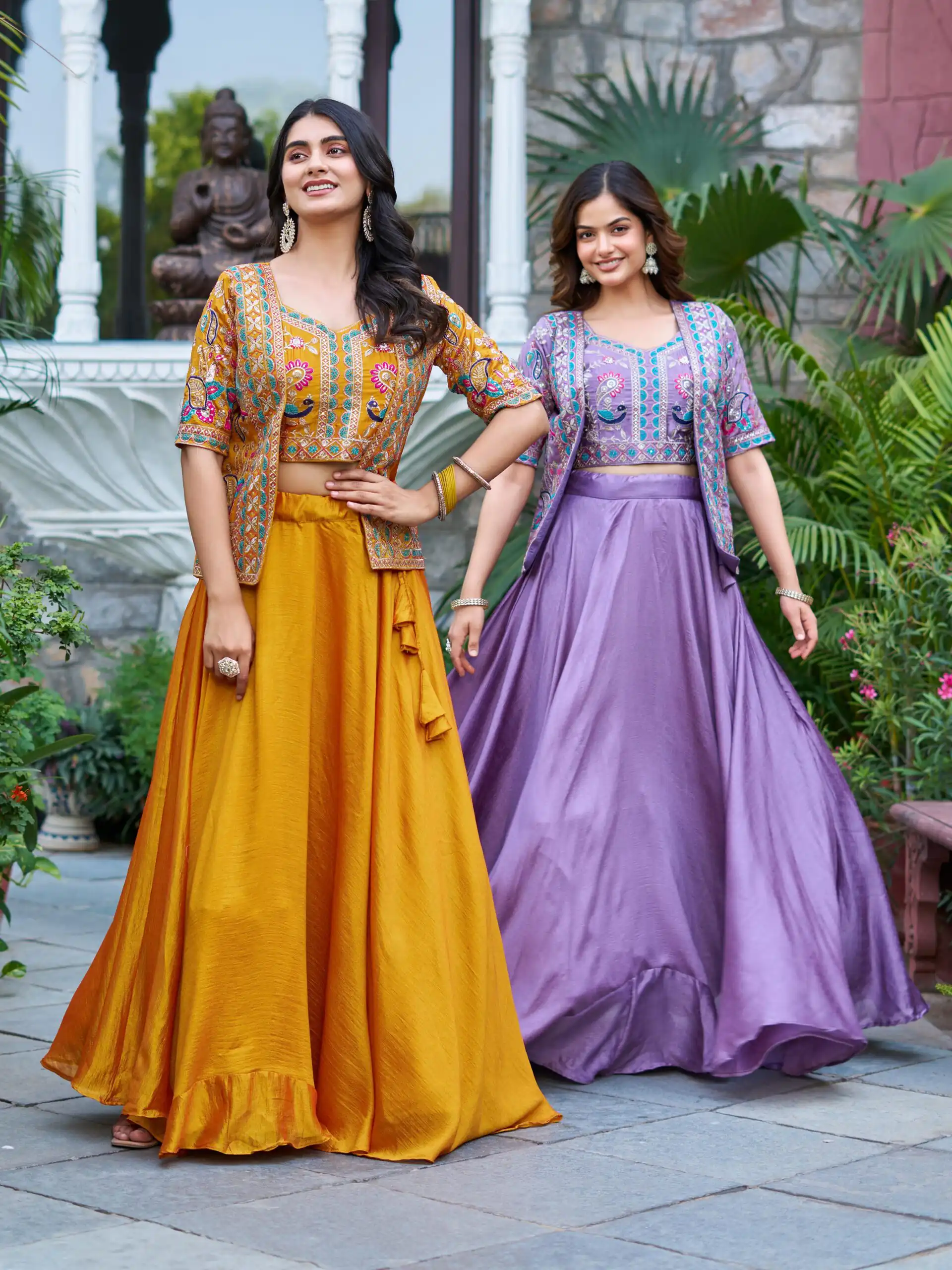 Lavender Vichitra Embroidery Thread Work Lehenga Choli - Image 3