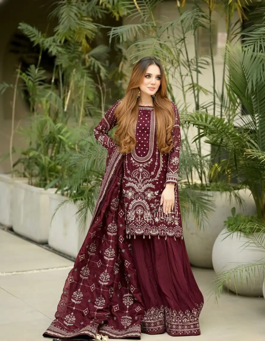 Maroon Crush Georgette Sequence Work Salwar Suit - Image 3