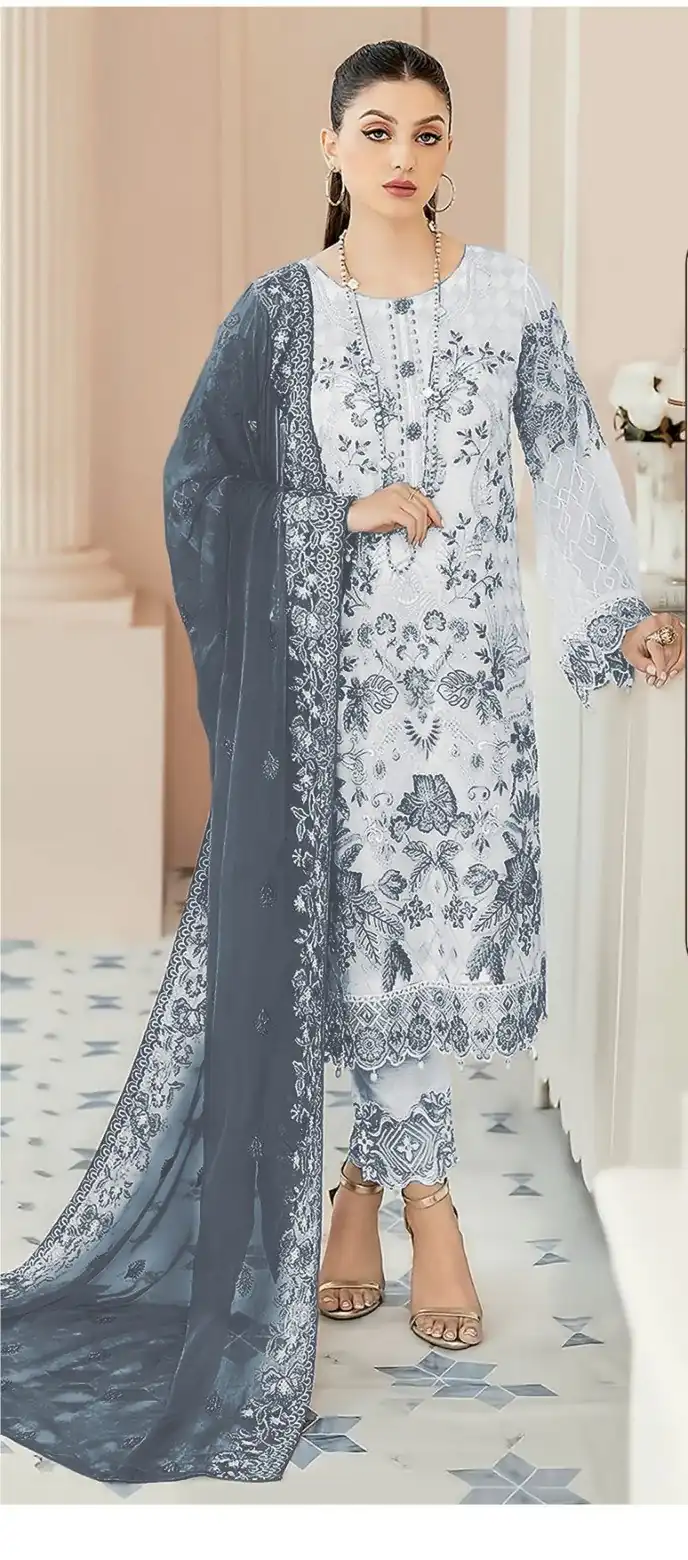 Grey Georgette With Embroidery Work Salwar Suit