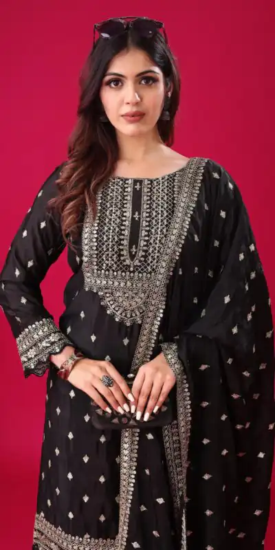 ZF 5006 Black Color Chinon Silk Sequence Work Salwar Suit Casual, Wedding, Festive, Events . Expected Delivery  4-6 Working Days @2149/- only      | Jump Suits, Salwar suit, Casual Suits, Creative suits, Designer Suits, Palazzo Suits, Party Wear Suits, Patiala Suits, Straight Suits