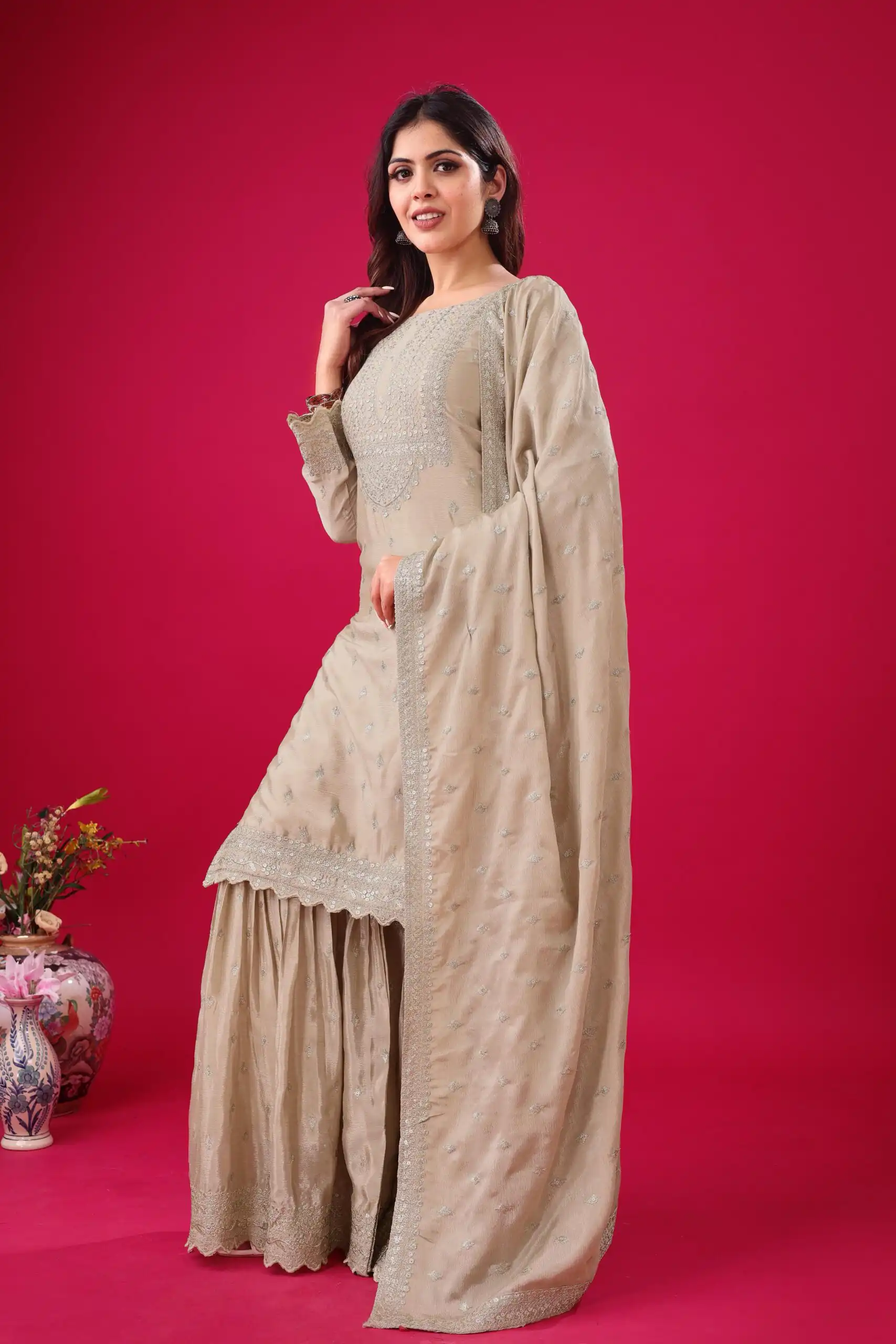 Cream Chinon Silk Sequence Work Salwar Suit - Image 7