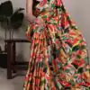 Mustered Satin Silk Floral Print Saree
