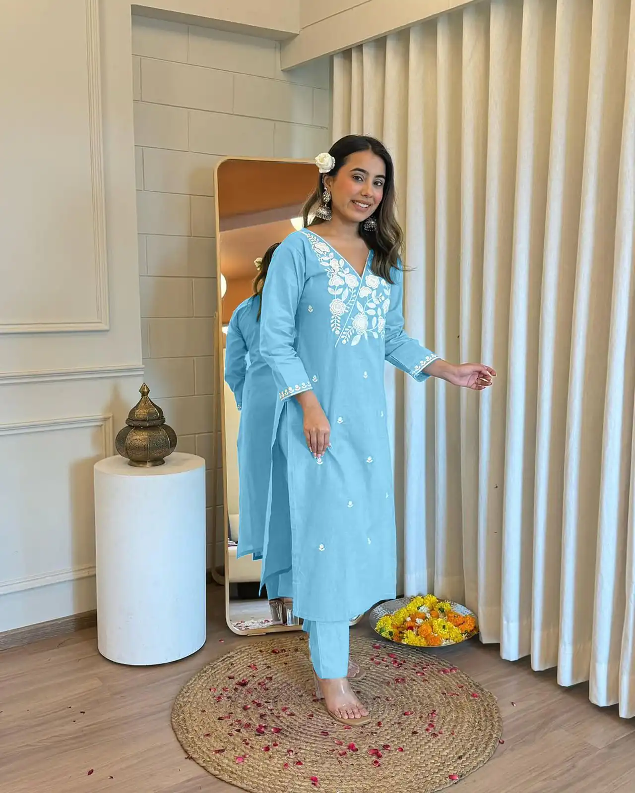 Sky Blue Rayon Wed Lakhnavi  Style Work Salwar Suit
