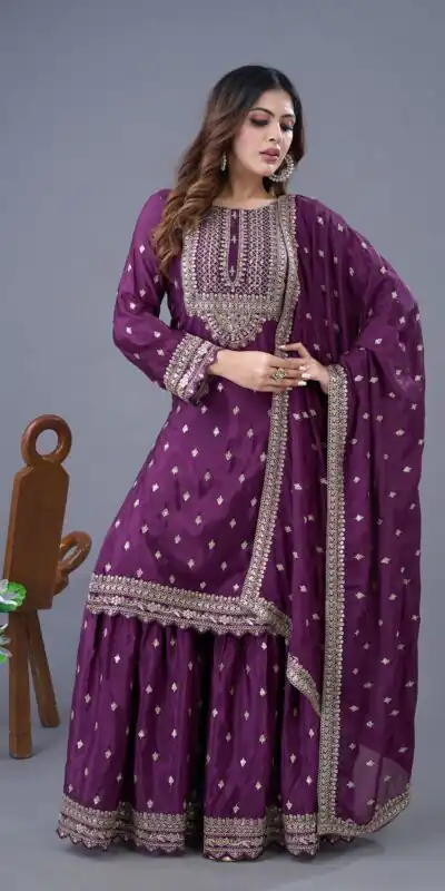 ZF 5006 Wine Color Chinon Silk Sequence Work Salwar Suit Casual, Wedding, Festive, Events . Expected Delivery  4-6 Working Days @2149/- only      | Jump Suits, Salwar suit, Casual Suits, Creative suits, Designer Suits, Palazzo Suits, Party Wear Suits, Patiala Suits, Straight Suits